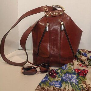 Vintage VALENTINA Brown Leather Bucket Sling Pack Made in Italy